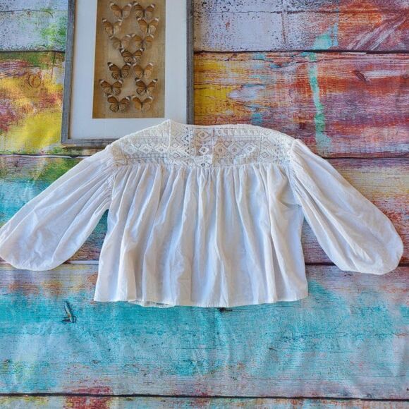 Anthropologie Eri + Ali White Crochet Lace Oversized Peasant Top Small - Picture 7 of 10